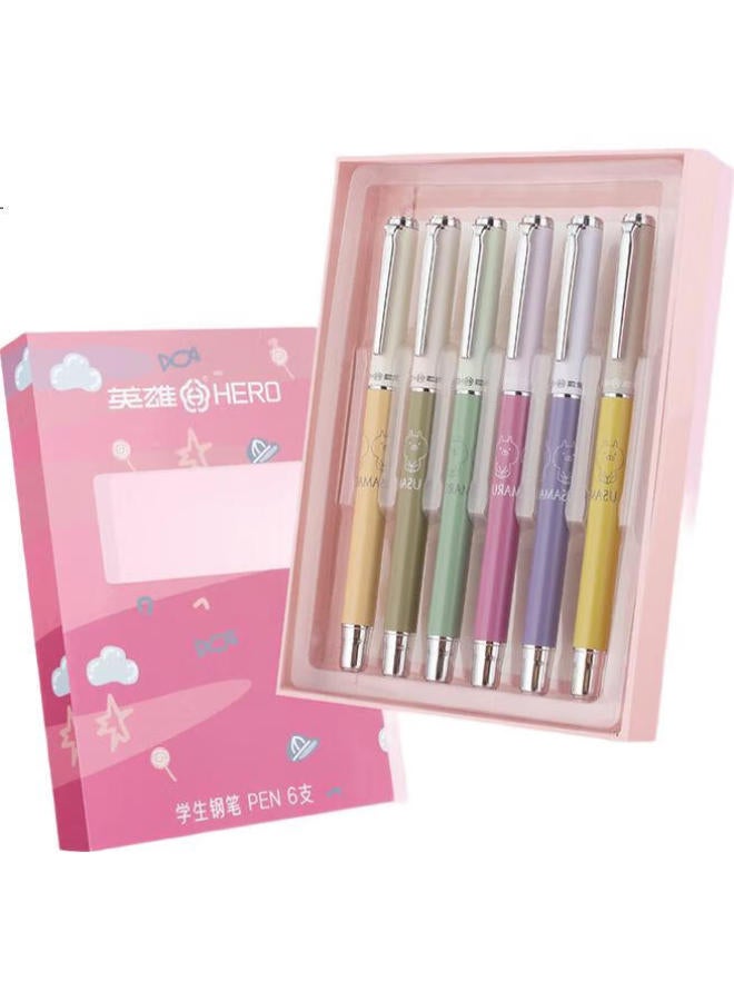 Hero 【Back To School Essential】Hero Cartoon Student Fountain Pen Set For Grade 3 Posture Practice And Daily Writing, Female Style, 6 Pieces (Random Colors) - Image 1