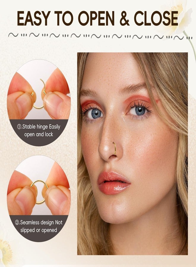 ONESING 10Pcs Gold Nose Ring Hoop 20G Clicker Nose Hoops Hypoallergenic Stainless Steel Nose Piercings Jewelry Gold Nose Jewelry Septum Helix Cartilage Lip Body Piercings for Women Men 7mm 8mm 9mm 10mm 12mm - Image 3