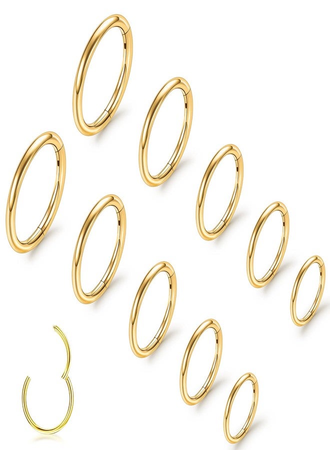 ONESING 10Pcs Gold Nose Ring Hoop 20G Clicker Nose Hoops Hypoallergenic Stainless Steel Nose Piercings Jewelry Gold Nose Jewelry Septum Helix Cartilage Lip Body Piercings for Women Men 7mm 8mm 9mm 10mm 12mm - Image 1