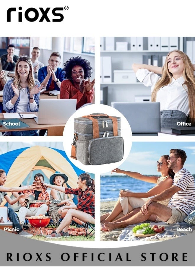 RIOXS - Insulated Lunch Bag with Adjustable Shoulder Strap, Leakproof Cooler Tote Bag with Double Layers and Multi-pockets, Reusable Lunch Box for Office, Picnic, Hiking and Beach - Image 1
