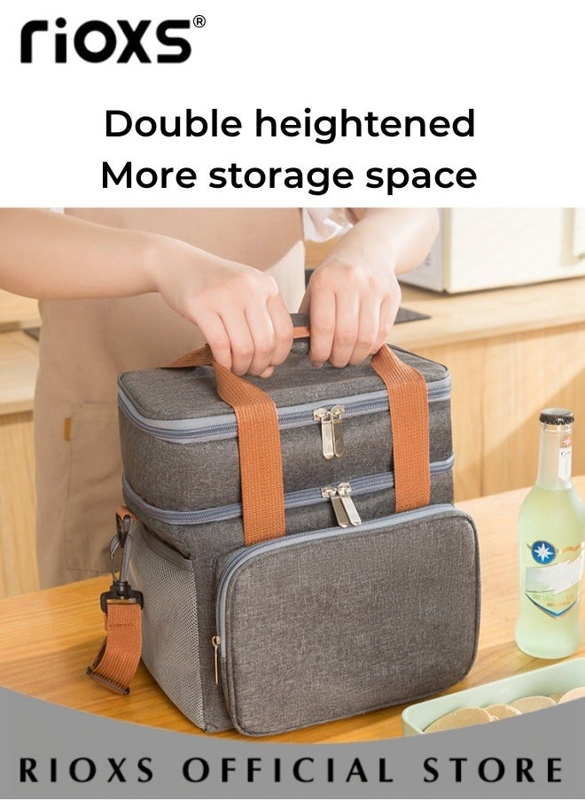 RIOXS Insulated Lunch Bag with Adjustable Shoulder Strap, Leakproof Cooler Tote Bag with Double Layers and Multi-pockets, Reusable Lunch Box for Office, Picnic, Hiking and Beach  - Image 3