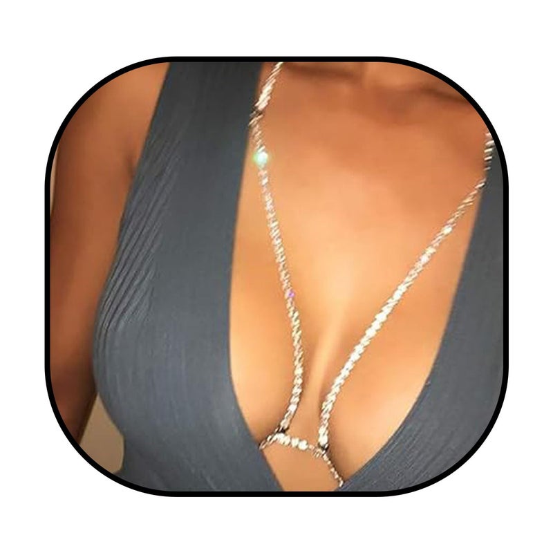 Woeoe Rhinestone Chain Bra Body Chains for Women Sexy Bikini Body Chain Jewelry - Image 1