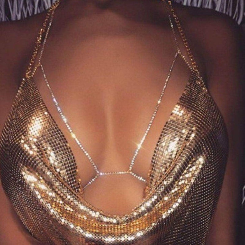 Woeoe Rhinestone Chain Bra Body Chains for Women Sexy Bikini Body Chain Jewelry - Image 4