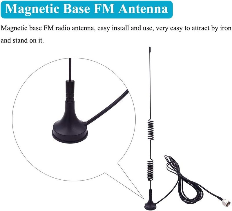 Fancasee Universal FM Antenna Magnetic Base 75 Ohm Screw F Male Plug with PAL BNC 3.5mm & 75 to 300 Ohm Connector Adapter Coax Coaxial Cable FM Radio Antenna for Home AV Stereo Receiver Indoor Outdoor Fine polished finish - Image 5