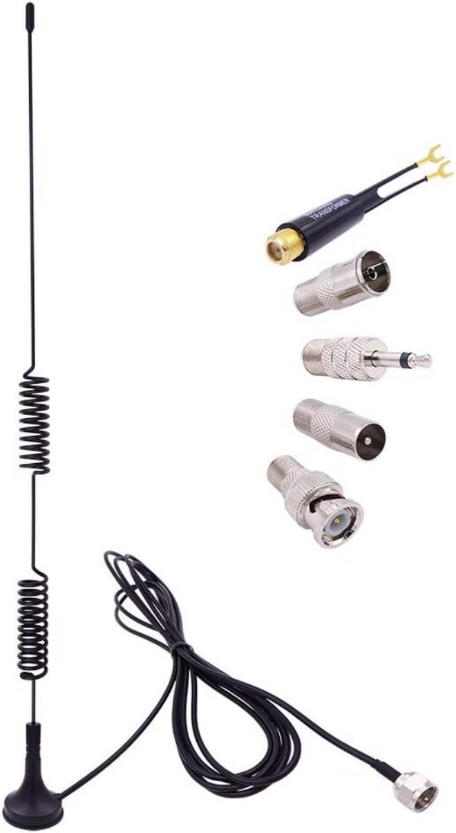 Fancasee Universal FM Antenna Magnetic Base 75 Ohm Screw F Male Plug with PAL BNC 3.5mm & 75 to 300 Ohm Connector Adapter Coax Coaxial Cable FM Radio Antenna for Home AV Stereo Receiver Indoor Outdoor Fine polished finish - Image 1