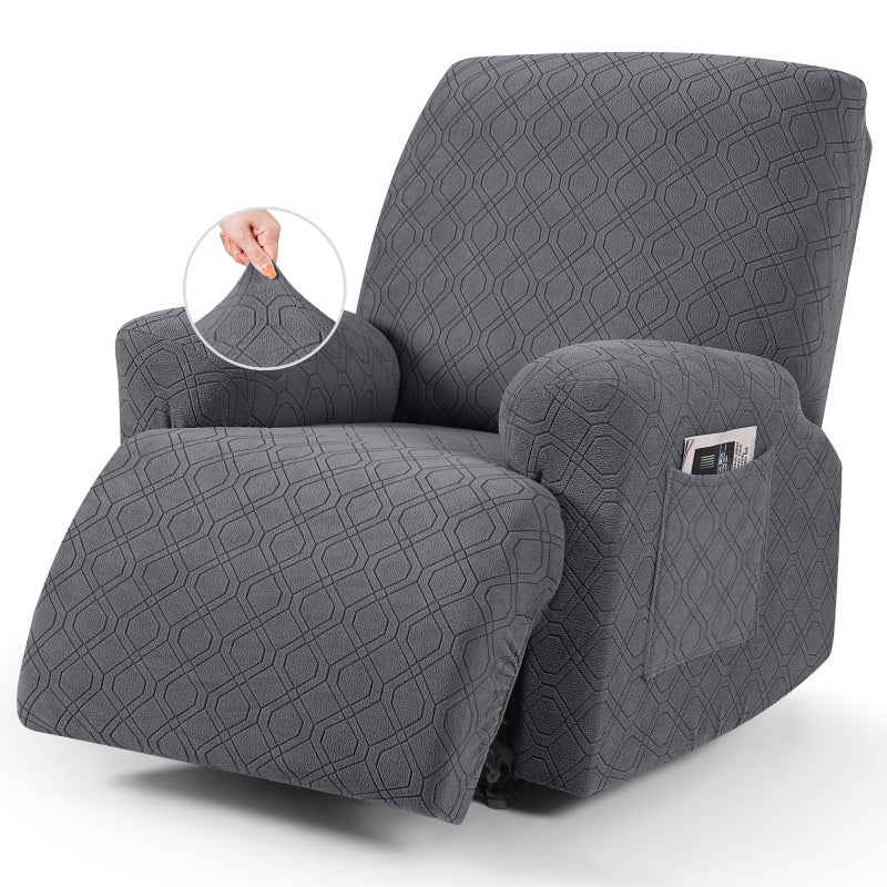 VANSOFY Oversized Recliner Chair Cover 4Pieces Stretch Recliner Covers for Recliner Chair Soft Reclining Chair Slipcover Jacquard Pattern Furniture Protector for Dogs CatsDark Gray