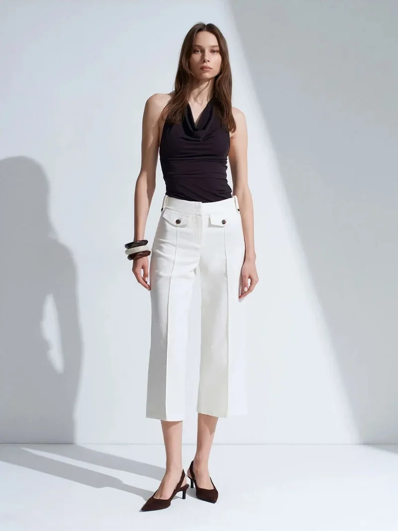 ديلفين Dilvin High-Waist Cotton Poplin Capri Culottes