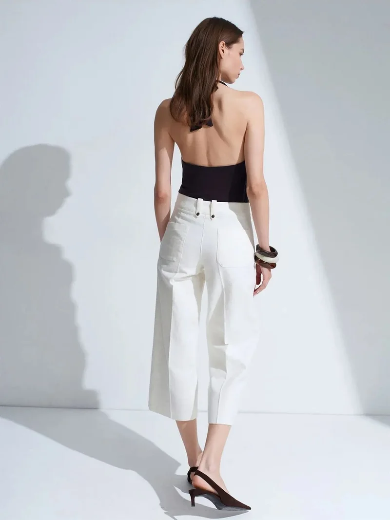 ديلفين Dilvin High-Waist Cotton Poplin Capri Culottes