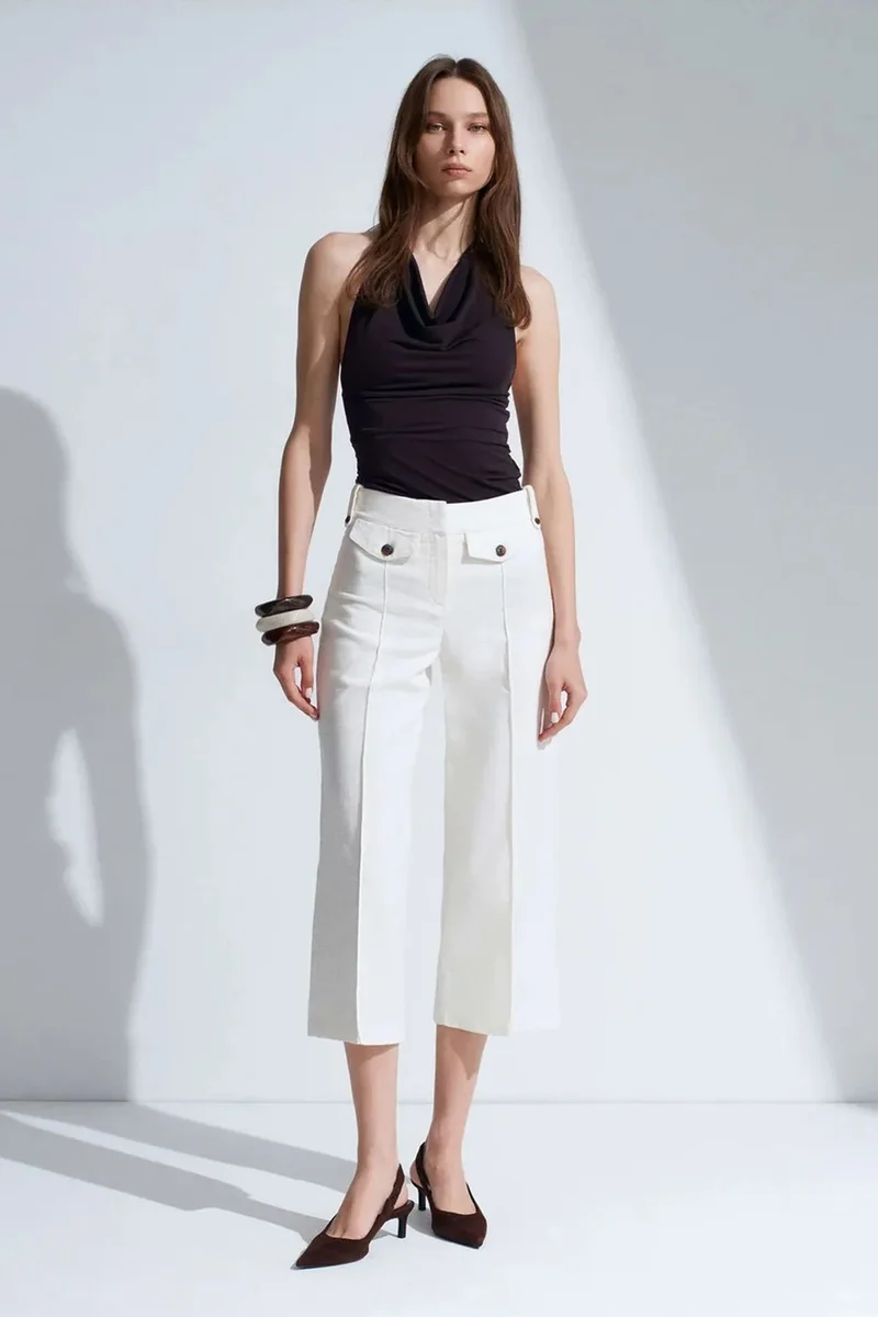 ديلفين DILVIN High-Waist Cotton Poplin Capri Culottes