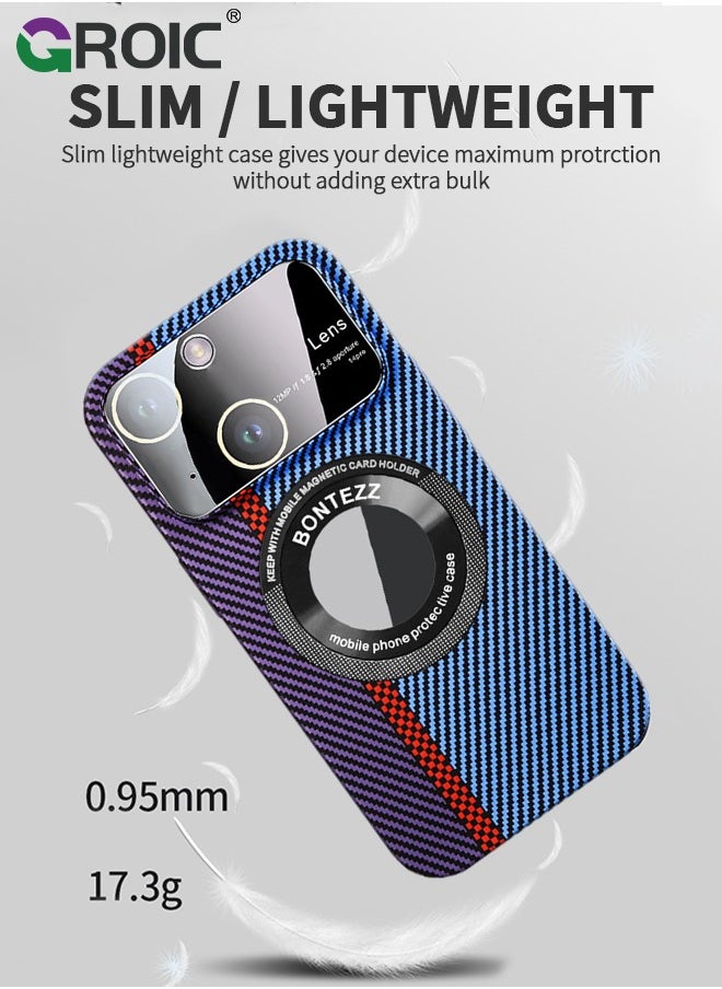 GROIC - Phone Case for iPhone 15,Compatible Magnetic MagSafe, with Camera Protector,Carbon Fibre Cover,Shockproof Soft PC Phone Shell for iPhone 15 6.1 Inch - Image 1