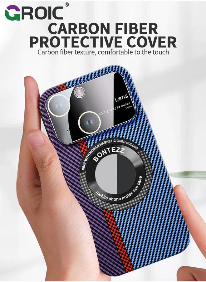 GROIC - Phone Case for iPhone 15,Compatible Magnetic MagSafe, with Camera Protector,Carbon Fibre Cover,Shockproof Soft PC Phone Shell for iPhone 15 6.1 Inch - Image 1