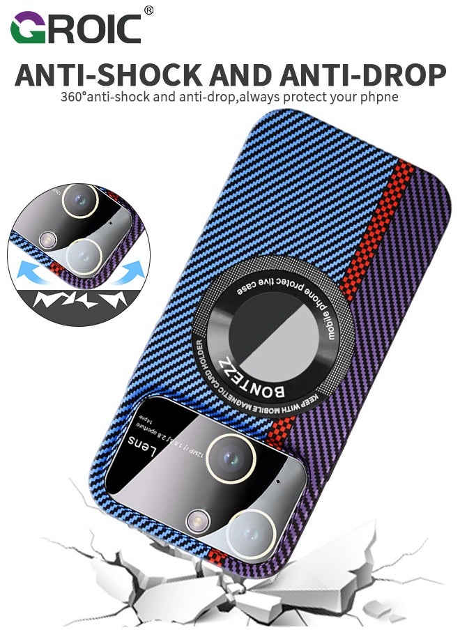 GROIC - Phone Case for iPhone 15,Compatible Magnetic MagSafe, with Camera Protector,Carbon Fibre Cover,Shockproof Soft PC Phone Shell for iPhone 15 6.1 Inch - Image 1