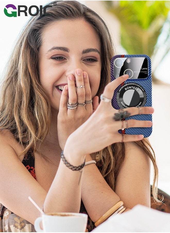 GROIC - Phone Case for iPhone 15,Compatible Magnetic MagSafe, with Camera Protector,Carbon Fibre Cover,Shockproof Soft PC Phone Shell for iPhone 15 6.1 Inch - Image 1