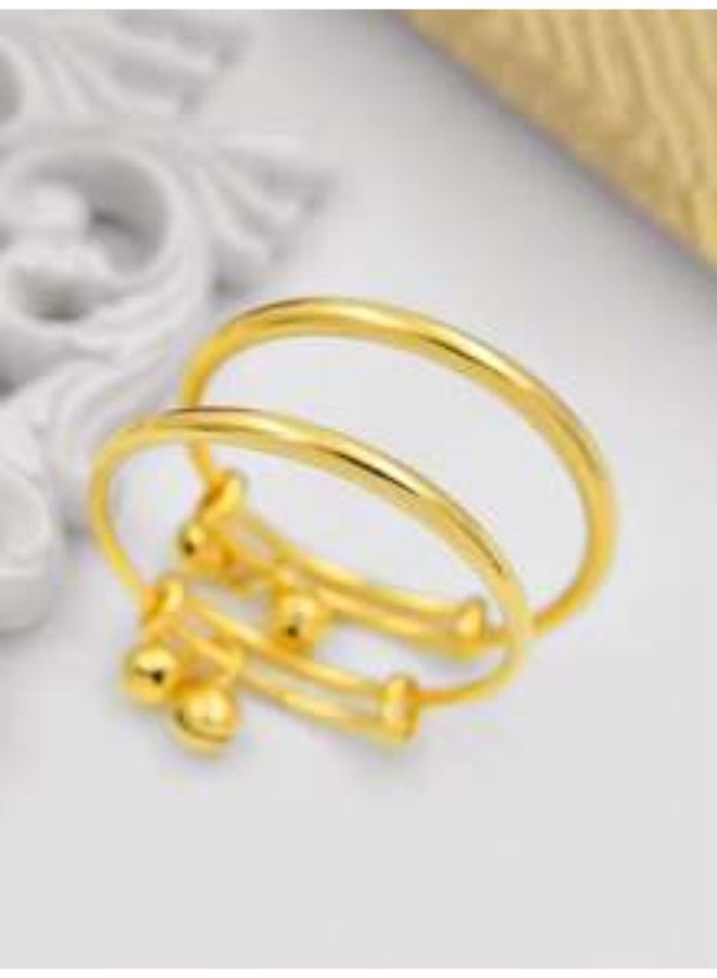KHAJUL 2-Pair Baby Bell Bangle Set, Gold Plated Infant Bracelet with Soft Jingle, Adjustable Lightweight Newborn Gift for Baby Shower First Birthday - Gold - Image 4