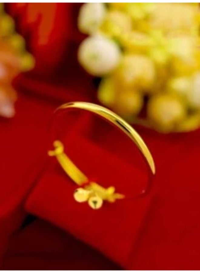 KHAJUL 2-Pair Baby Bell Bangle Set, Gold Plated Infant Bracelet with Soft Jingle, Adjustable Lightweight Newborn Gift for Baby Shower First Birthday - Gold - Image 3