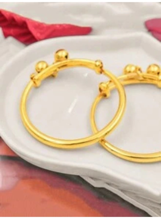 KHAJUL 2-Pair Baby Bell Bangle Set, Gold Plated Infant Bracelet with Soft Jingle, Adjustable Lightweight Newborn Gift for Baby Shower First Birthday - Gold - Image 5
