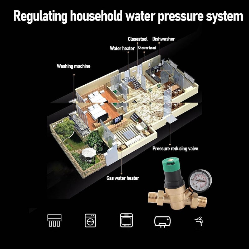 Brass Water Pressure Regulator, Adjustable RV Water Pressure Reducing Valve, Accurate Dial Regulator, Ideal for Residential Commercial Systems 1-6 Bar 20 Bar (3/4 inch (DN20)) - Image 4