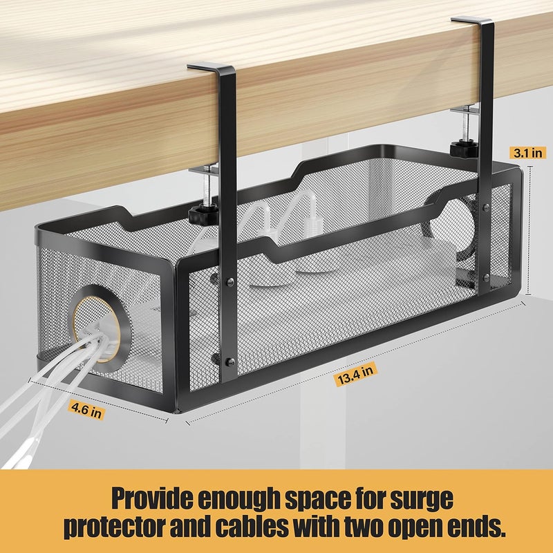 Black Cable Management Tray for Desk – Easy Clamp Install, No Damage, Wire Organizer Box  - Image 1