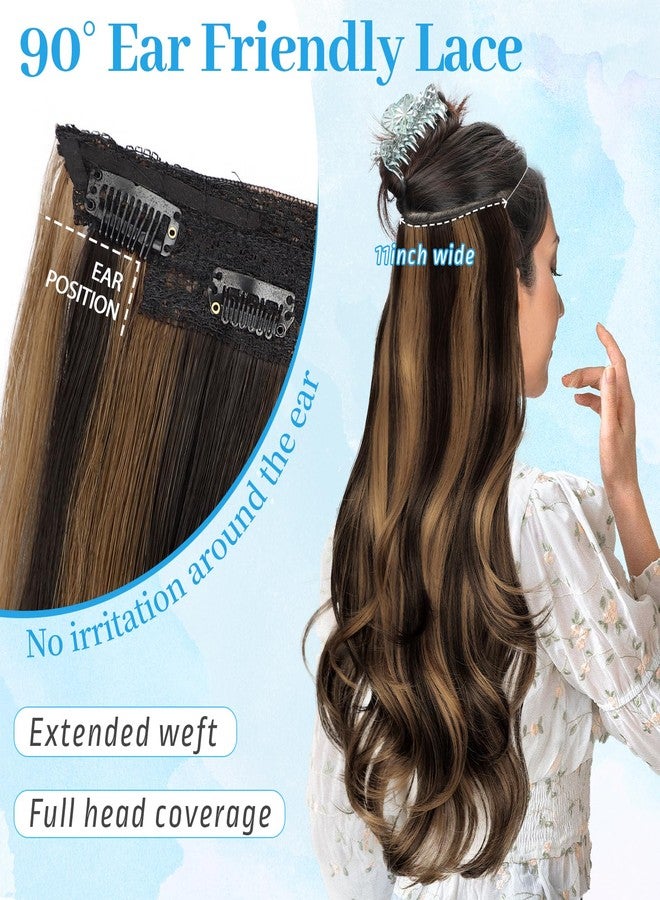KooKaStyle Invisible Wire Hair Extensions Long Straight Layered Synthetic with Transparent Wire Adjustable Size 6 Secure Clips Hairpieces for Women 20 Inch (20 Inch, Balayage Dark Brown to Chestnut) - Image 4