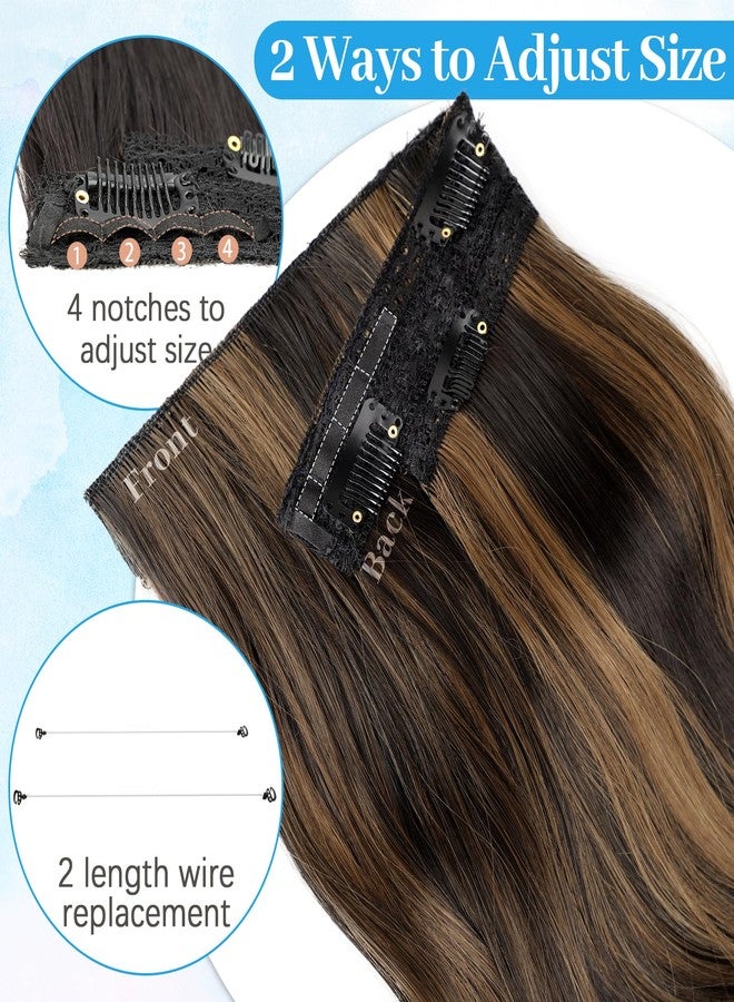 KooKaStyle Invisible Wire Hair Extensions Long Straight Layered Synthetic with Transparent Wire Adjustable Size 6 Secure Clips Hairpieces for Women 20 Inch (20 Inch, Balayage Dark Brown to Chestnut) - Image 5