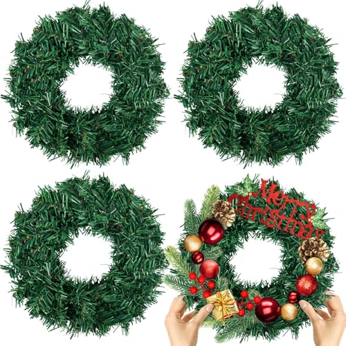 Gosodeny Christmas Decor 4 Pcs Christmas Wreath 10 Inch Green Artificial Wreaths DIY Faux Plain Wreaths Front Door Green Farmhouse Cabinets Wreath Indoor Outdoor Wall DecorClassic - Image 1