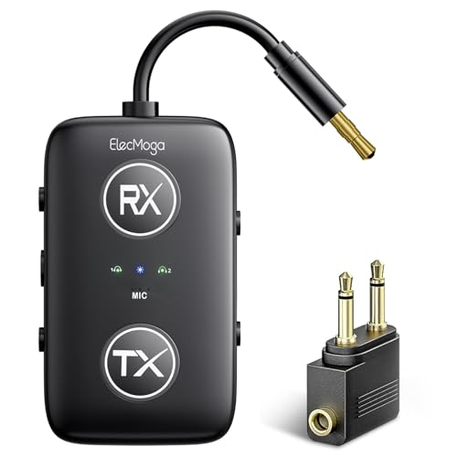 ElecMoga 2025 Upgraded Airplane Bluetooth 54 Transmitter with Qualcomm Chipset ElecMoga Airplane Travel Essentials Supports 2 AirPods or Headphones 2in1 AUX Wireless Receiver for Gym TV Car Audio - Image 1