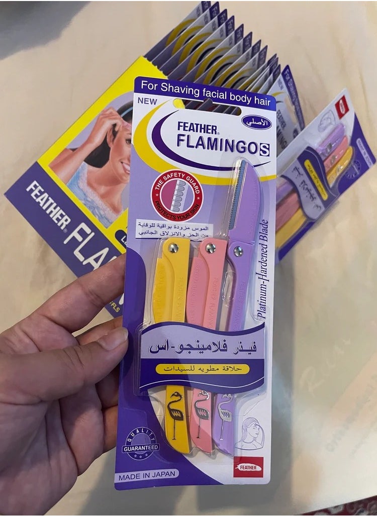 Feather-Flamingo - Pack of 6 Multicolor Facial Razor Blades - Image 1