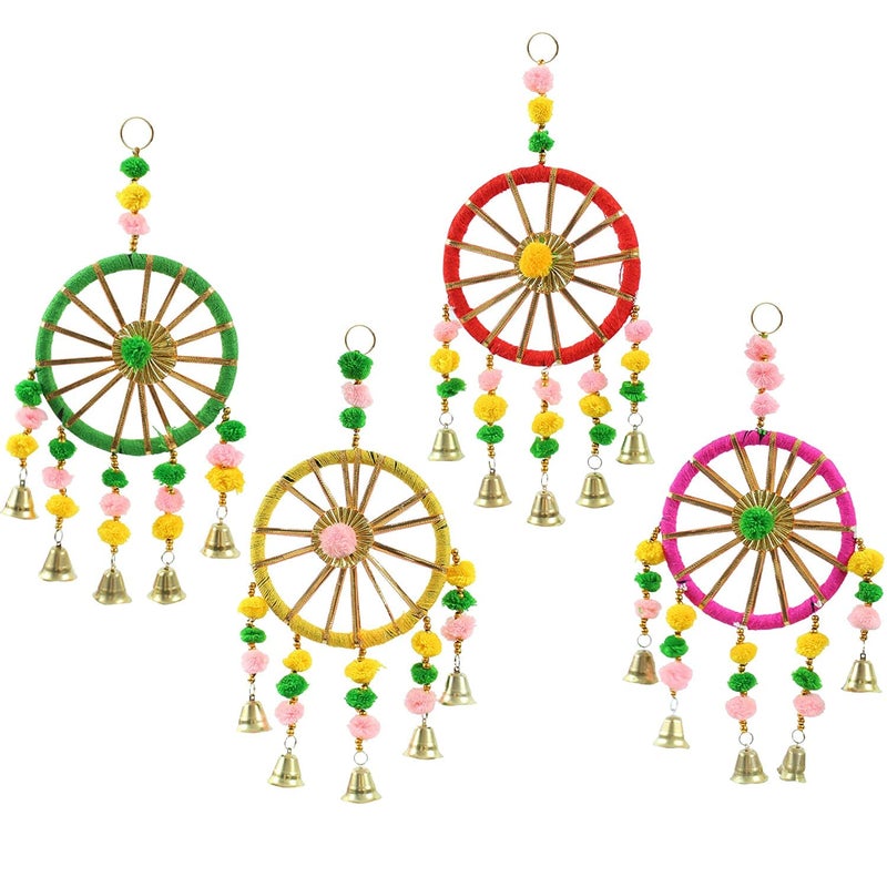 SHRIYAM CRAFTS Main Door Wall Hanging Handmade Round Latkan Rajasthani Traditional Decorative Main Door Latkan Toran Wall Pack of 4 - Image 1