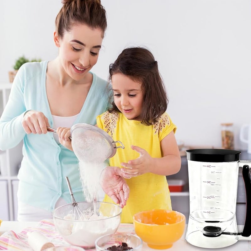 VINEVO Pancake Batter Dispenser with Squeeze Handle - 4-Cup Measuring Dispenser for Pancakes, Waffles, Muffins, and Crepes - BPA-Free Pourer with Easy Clean Design - Professional Baking Tools, Black - Image 2