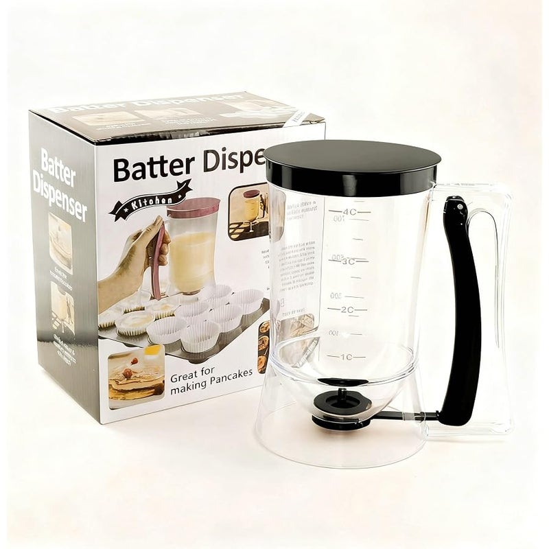 VINEVO Pancake Batter Dispenser with Squeeze Handle - 4-Cup Measuring Dispenser for Pancakes, Waffles, Muffins, and Crepes - BPA-Free Pourer with Easy Clean Design - Professional Baking Tools, Black - Image 1