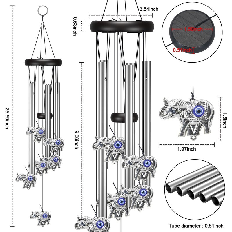 Virekm Wind Chimes Outdoor  Elephant Gifts For Women  Outdoor/Indoor Decorations For Patio  Porch  Garden Decor  And Backyard (Evil Eye Elephant) - Image 5