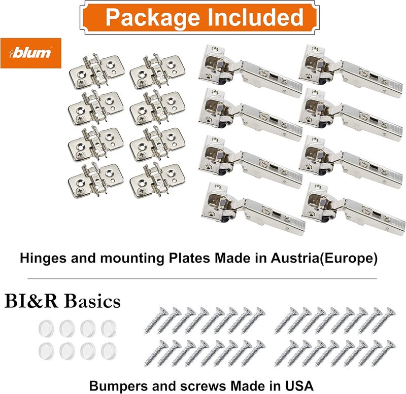 Blum 110 Degree Soft Close Hinges - Full Overlay Soft Close Frameless Application kit Pack of 8 - Image 3