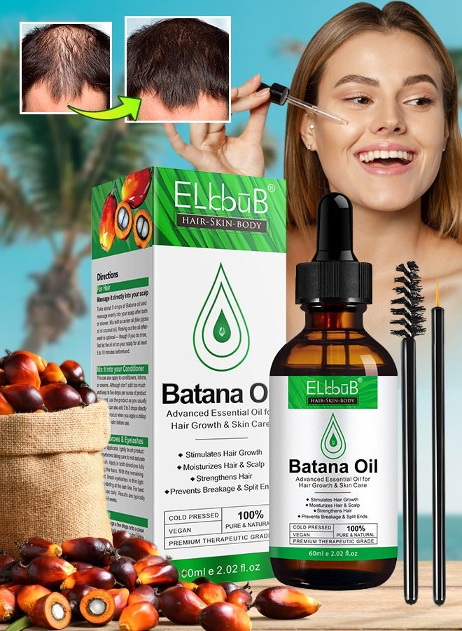 ELBBUB زيت الباتانا الطبيعي للعناية بالشعر، بلسم للشعر، زيت للشعر الخفيف، إصلاح الشعر التالف، تغذية الشعر الخفيف، فروة الرأس والجلد، نمو الشعر المتساقط، مناسب لجميع أنواع الشعر، زيت الباتانا الخام 60 مل - Image 1