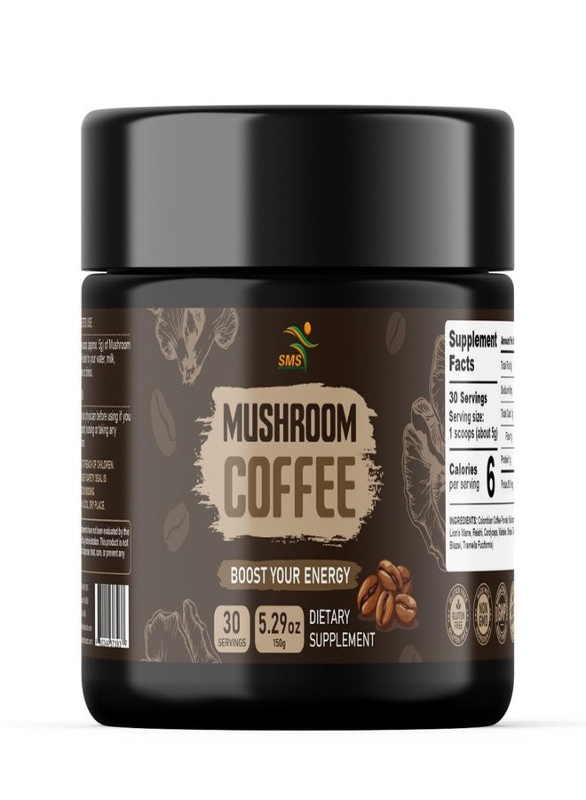 SMSHEALTHPRODUCTS.com Mushroom Coffee Powder 150g, 9 Mushroom Blend with Lion’s Mane, Reishi, Chaga, Cordyceps & More, Natural Energy & Focus - Vegan, Non-GMO, Gluten-Free - Colombian Coffee - Image 1