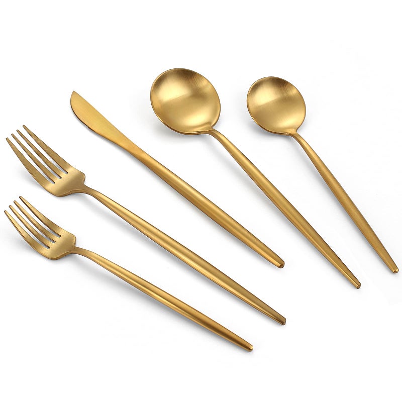 VANVRO Matte Gold Silverware Set 40Piece Stainless Steel Flatware Set Tableware Cutlery Set Service for 8 Satin Finish Utensils Set Knife Fork Spoon Set for Home and Restaurant Dishwasher Safe