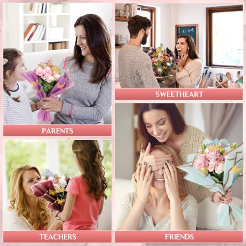 Hossmily 209 Pcs Flower Bouquet Wrapping Paper Waterproof Floral Wrapping Paper Florist Supplies with Butterfly Decoration Crowns Ribbons Bouquet Pin Glue for DIY Craft (10 Colors) - Image 5