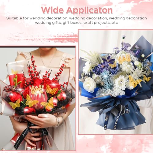 Hossmily 209 Pcs Flower Bouquet Wrapping Paper Waterproof Floral Wrapping Paper Florist Supplies with Butterfly Decoration Crowns Ribbons Bouquet Pin Glue for DIY Craft (10 Colors) - Image 4