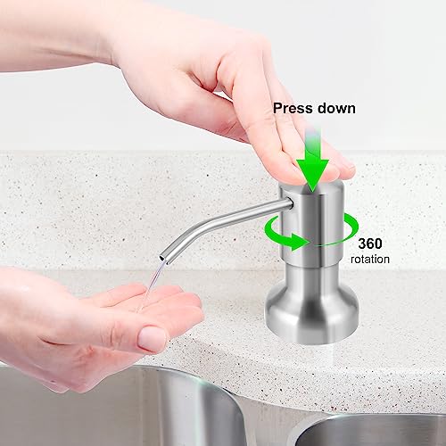 NVMTUUO Soap Dispenser for Kitchen Sink, Sink Soap Dispenser with Longer Threaded Shaft Shank, 47" Extension Tube Connects Directly to Dish Soap Container, Wider Pump Head Base （Brushed Nickel） - Image 3