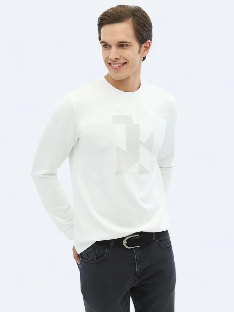 Kip Ecru Crew Neck Printed Sweatshirt