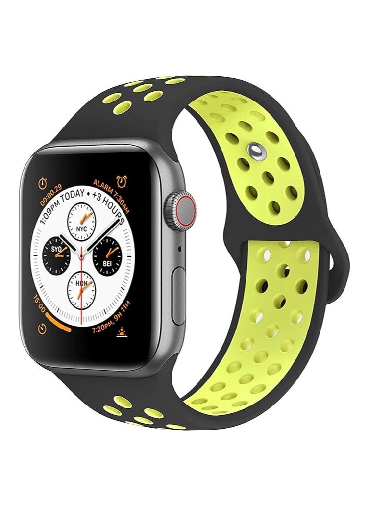 Generic - Lerobo Sport Band Compatible with Apple Watch Band 38mm 40mm 41mm for Women Men,Soft Silicone Breathable Wristband Replacement Strap for iWatch Ultra 2 SE Series 9 8 7 6 5 4 3 2 1   Black & Lemon,M/L - Image 1