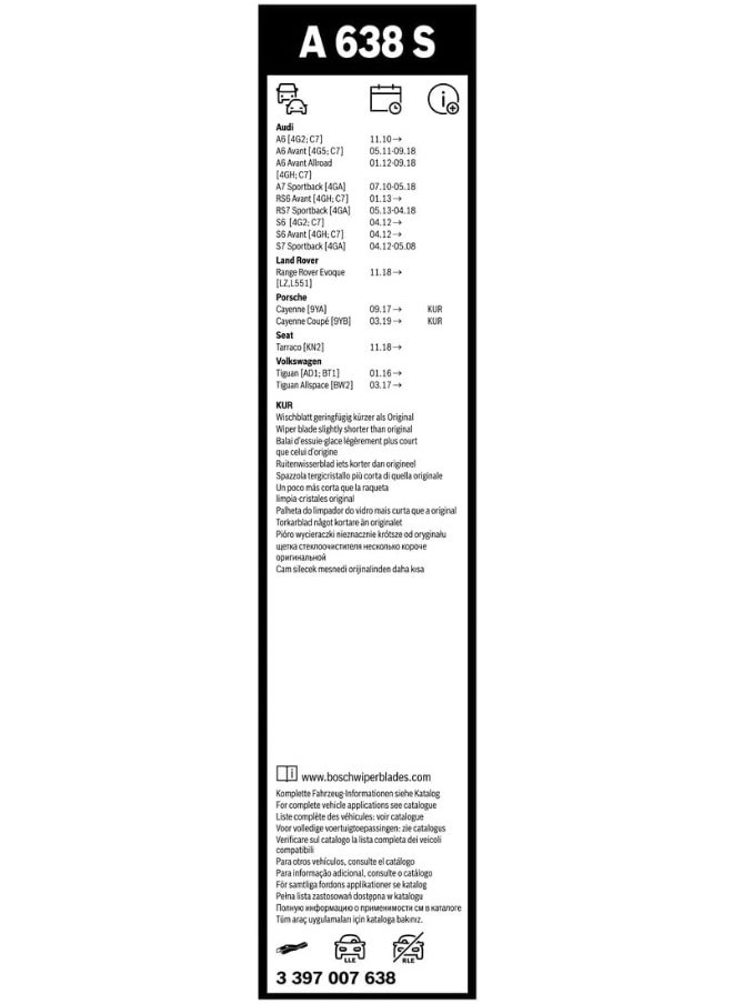 BOSCH Bosch Aerotwin 3397007638 Original Equipment Replacement Wiper Blade - 26"/21" (Set of 2) Top Lock 16mm  - Image 3