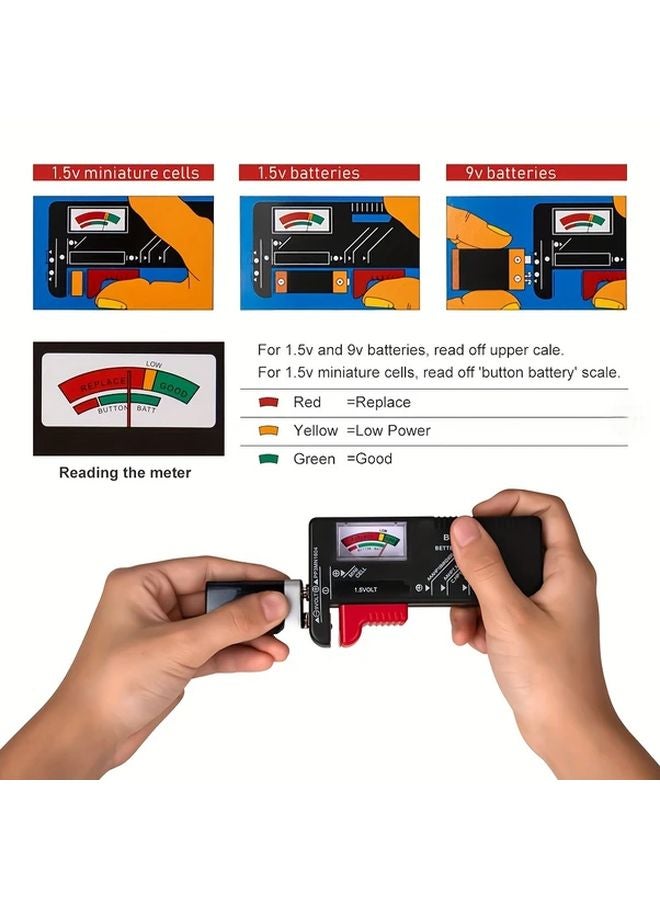 Black Universal Battery Tester For AA AAA C D 9V Button Cell Portable Color Coded Meter - Image 3