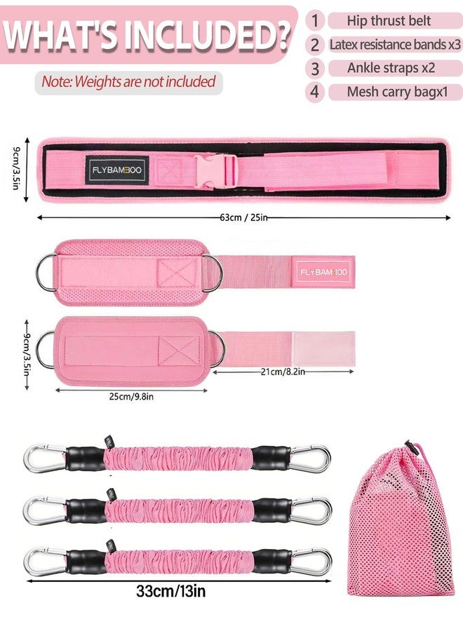 FLYBAMBOO Hip Thrust Belt for Weights and Ankle Resistance Bands with Cuffs for Working Out,Hip Thrust Belt for Dumbbells Heavy, Kettlebells, Plates,Hip,Leg and Booty Builder, Glute Bridge Band (Pink) - Image 2