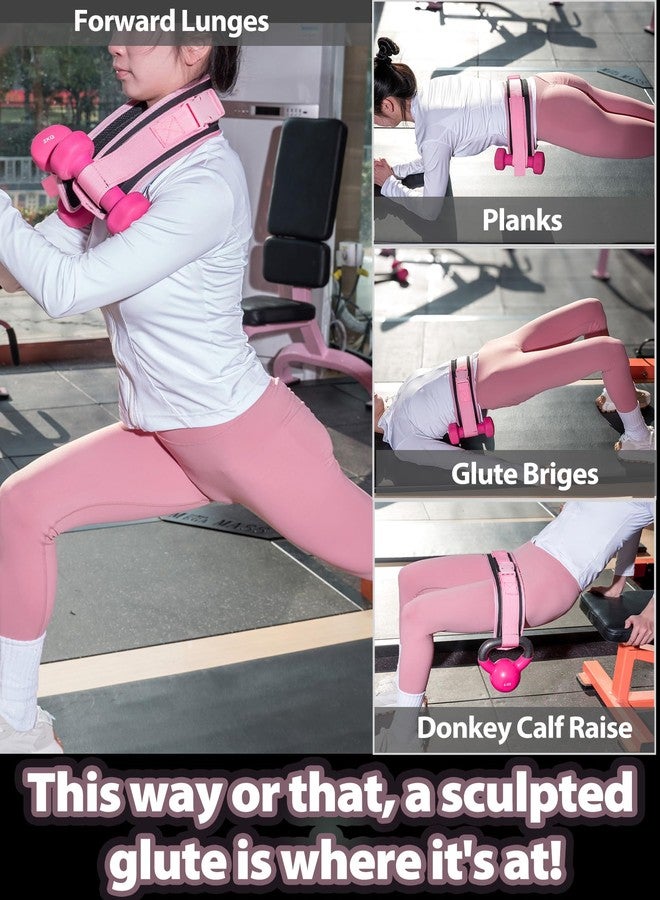 FLYBAMBOO Hip Thrust Belt for Weights and Ankle Resistance Bands with Cuffs for Working Out,Hip Thrust Belt for Dumbbells Heavy, Kettlebells, Plates,Hip,Leg and Booty Builder, Glute Bridge Band (Pink) - Image 3