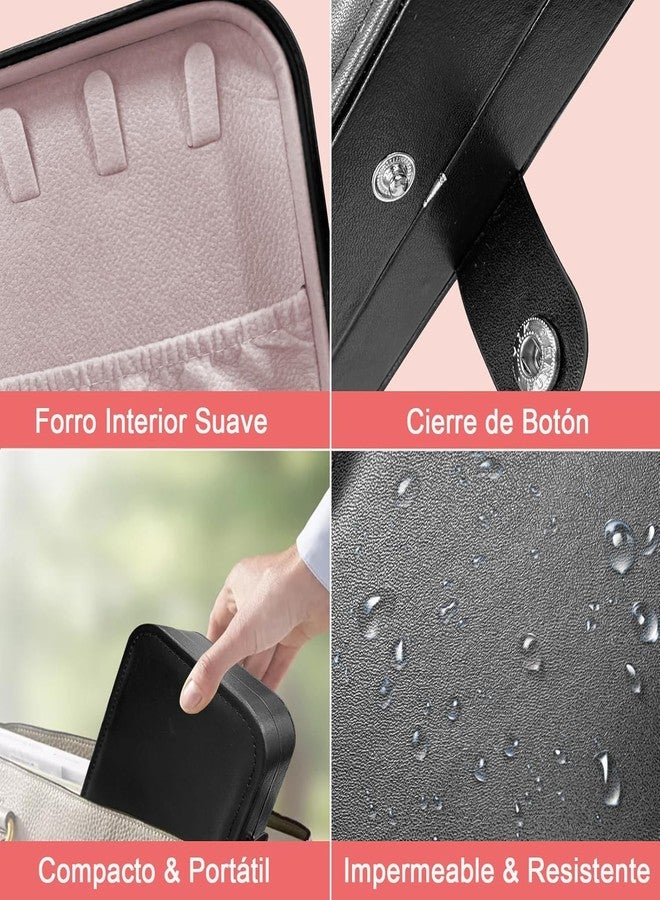 TRADY منظم مجوهرات TRADY | منظم مجوهرات مزدوج الطبقات، مضارب مجوهرات جلدية نسائية، مجوهرات سفر محمولة للخواتم والأقراط والقلائد والأساور والساعات (أسود) - Image 4