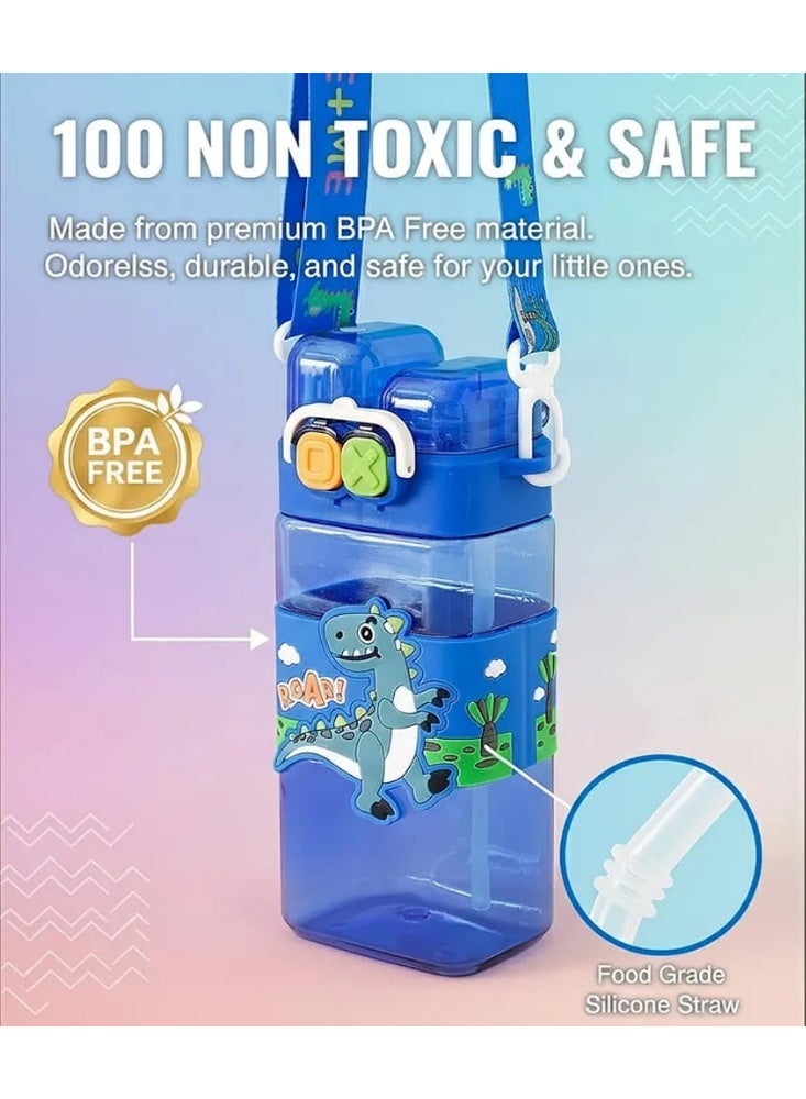 زمزمية مياه للأطفال بتصميم مرح وجذاب، سعة مثالية للمدرسة، خالية من BPA، مضادة للتسريب، مصنوعة من مواد آمنة غذائياً مع حزام حمل متين لسهولة التنقل. - Image 1