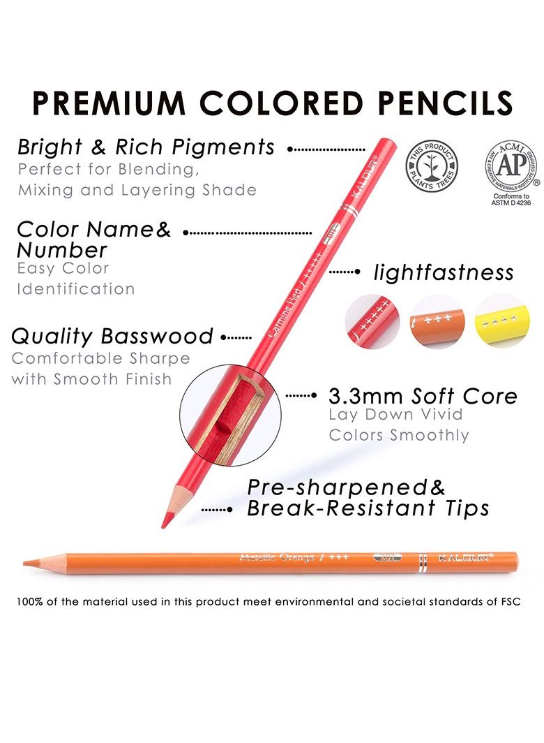 مجموعة أقلام رصاص ملونة مكونة من 180 لونًا لكتب التلوين للبالغين، أقلام رسم فنية مرقمة احترافية للفنانين والأطفال والكبار، رسم وتلوين - Image 4