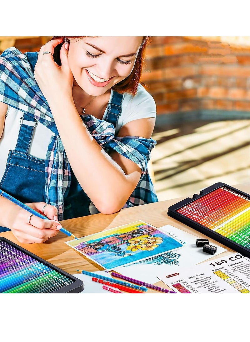 مجموعة أقلام رصاص ملونة مكونة من 180 لونًا لكتب التلوين للبالغين، أقلام رسم فنية مرقمة احترافية للفنانين والأطفال والكبار، رسم وتلوين - Image 5