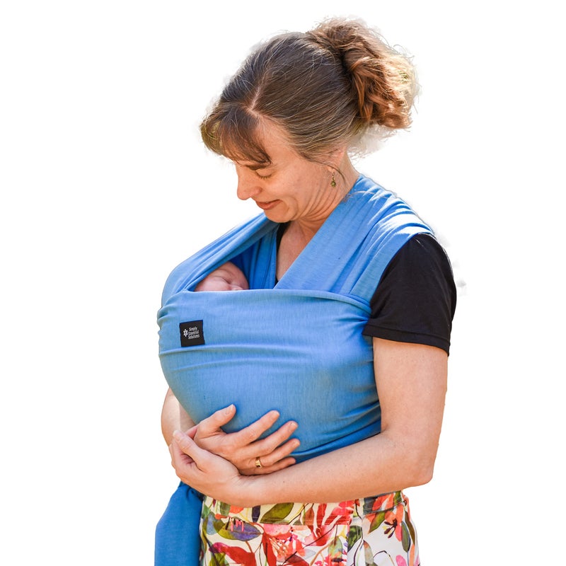 Simply Essential Solutions Baby Wrap Carrier Soft, Stretchy, Cotton Baby Wrap, Baby Sling, Nursing Cover Up for use with Newborn-Toddler: Evenly distributes Weight for More Comfortable Carrying (Medium Blue) - Image 1