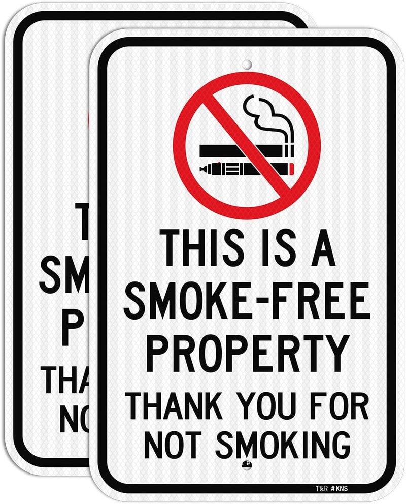 TR (2 Pack) Large No Smoking Sign, Thank You For Not Smoking Sign, 18" x 12" Engineer Grade Reflective Sheeting, Rust Free Aluminum, Weather Resistant, Waterproof, Fade Resistant, 2 Pre-drilled Holes - Image 1